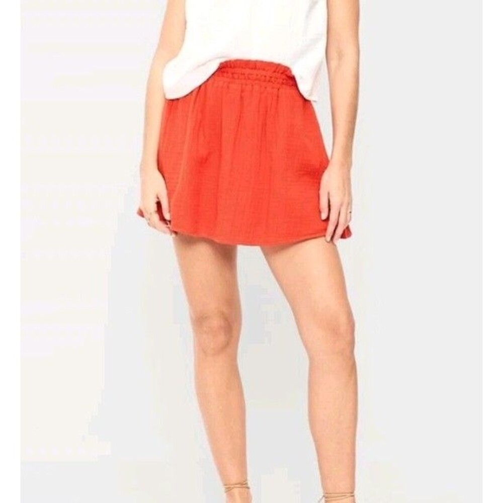 NWT Women's Old Navy Crinkle Gauze Ruffle Waist Mini Skort Size S Orange